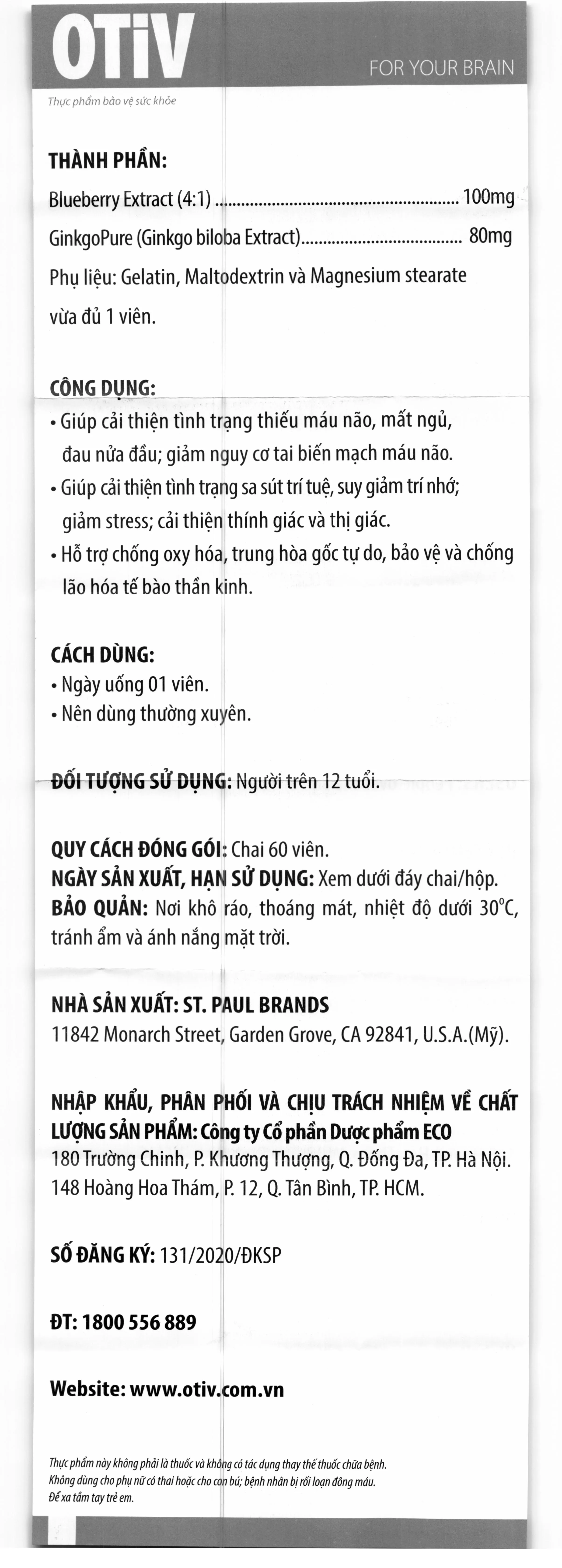 VIÊN UỐNG GIÚP CẢI THIỆN TÌNH TRẠNG THIẾU MÁU NÃO OTIV ECOGREEN 60V 6