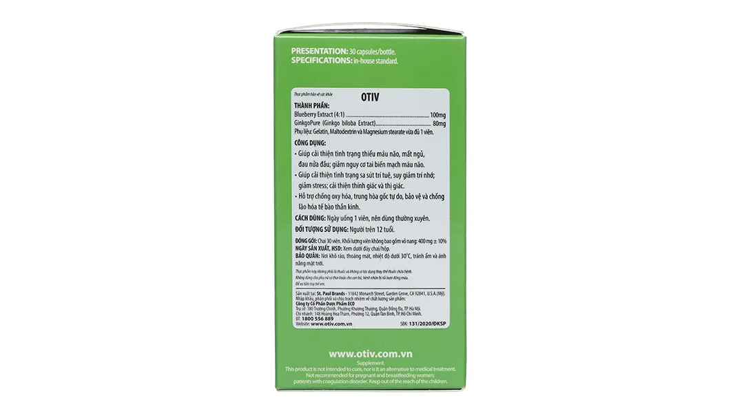 VIÊN UỐNG GIÚP CẢI THIỆN TÌNH TRẠNG THIẾU MÁU NÃO OTIV ECOGREEN 60V 10