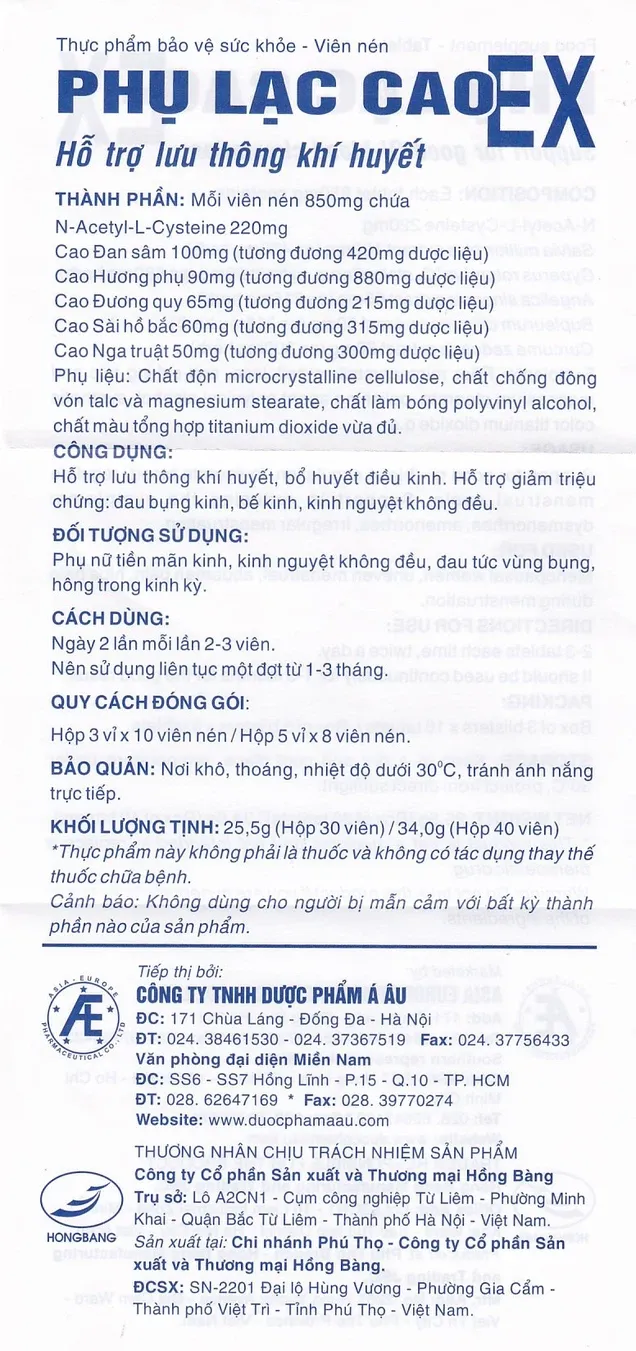 Thực phẩm bảo vệ sức khỏe Phụ Lạc Cao EX (30 viên) 4