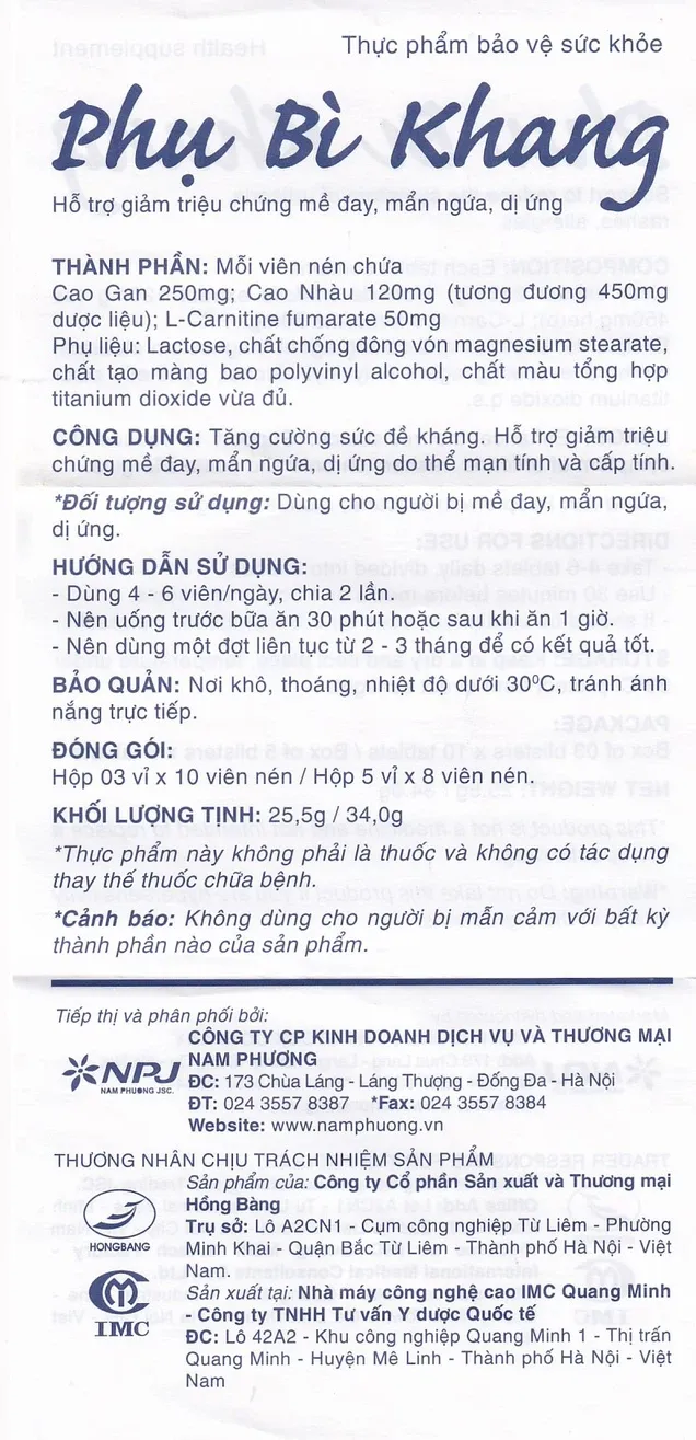 Thực phẩm bảo vệ sức khỏe Phụ Bì Khang - Hỗ trợ giảm triệu chứng mề đay, mẩn ngứa, dị ứng (30 viên) 5