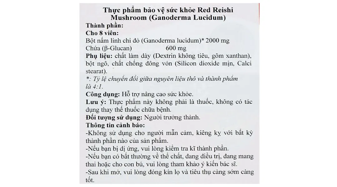Thực phẩm bảo vệ sức khỏe Red Reishi Mushroom (Ganoderma Lucidum) hộp 240 viên 10
