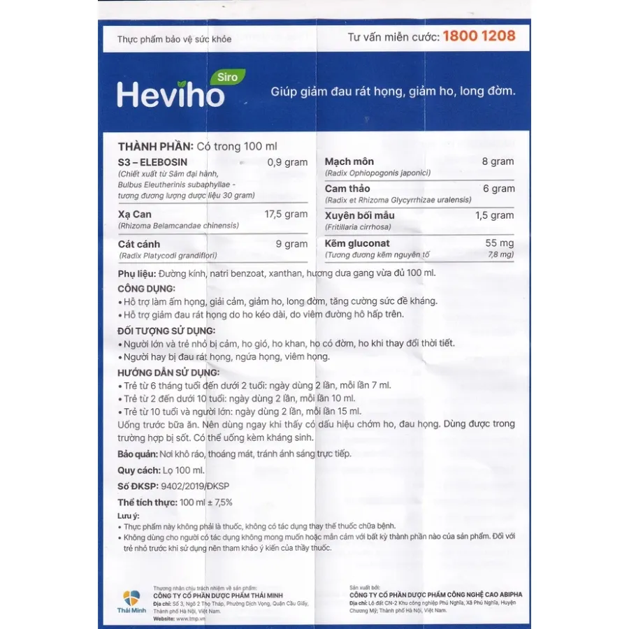 Thực phẩm bảo vệ sức khỏe siro Heviho (100ml) 6