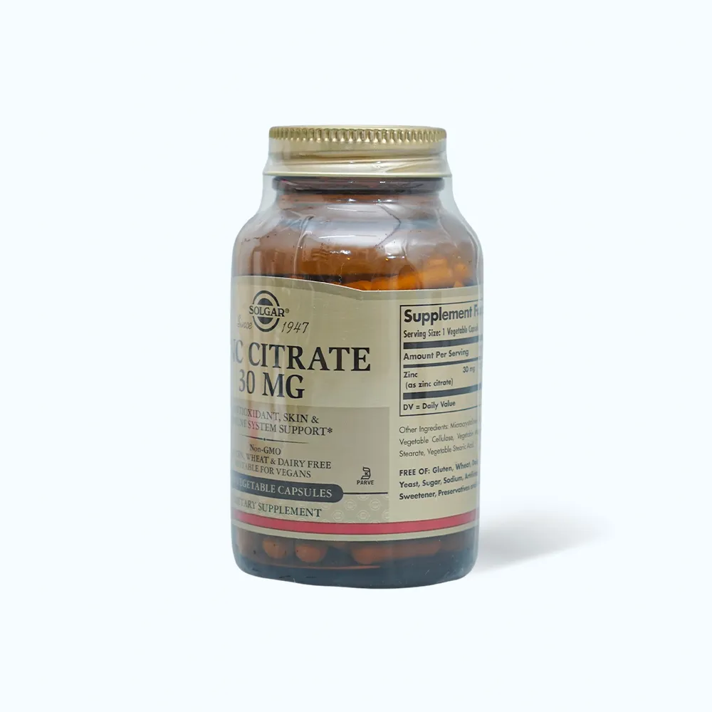 Thực phẩm bảo vệ sức khỏe Solgar Zinc Citrate 30mg (Chai 100 viên) chống lão hóa 3