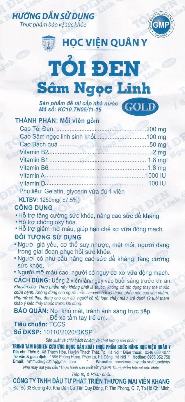 Thực phẩm bảo vệ sức khỏe tỏi đen Sâm Ngọc Linh Gold (60 viên) 6