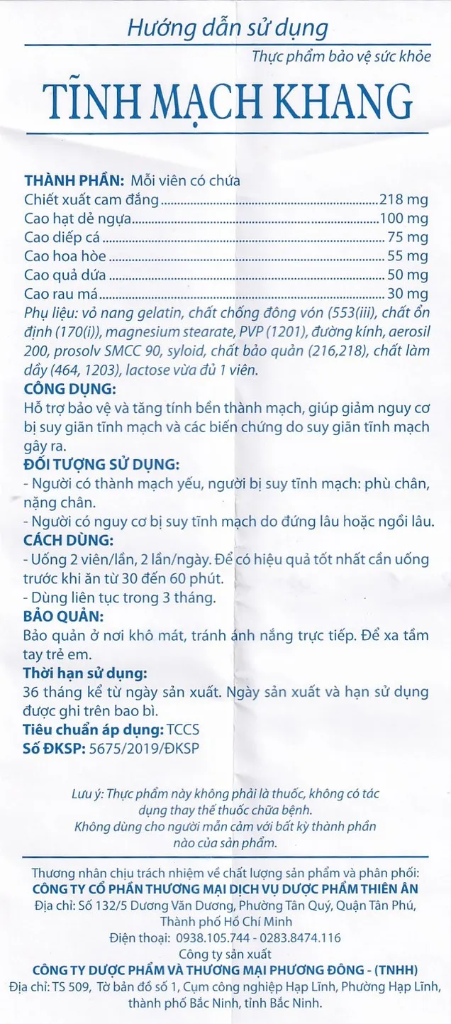 Thực phẩm bảo vệ sức khỏe Tĩnh Mạch Khang (30 viên) 5