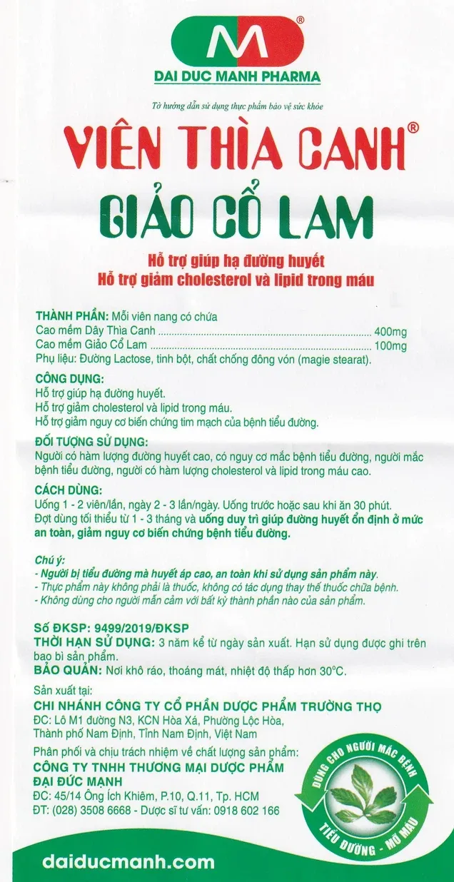 Thực phẩm bảo vệ sức khỏe Viên Thìa Canh Giảo Cổ Lam (60 viên) 8