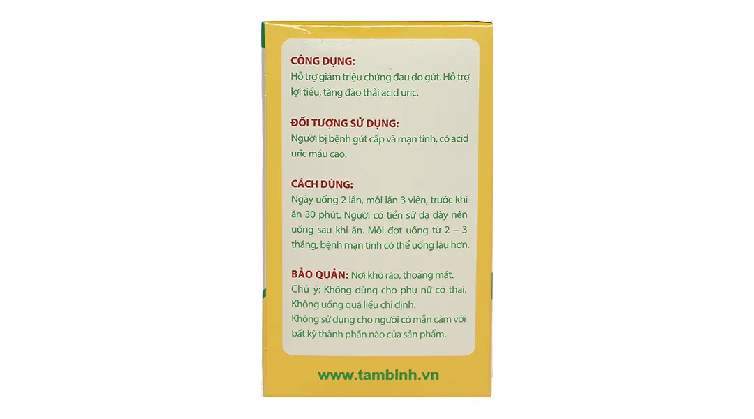VIÊN UỐNG HỖ TRỢ GIẢM TRIỆU CHỨNG ĐAU DO GÚT GOUT TÂM BÌNH 60V 4