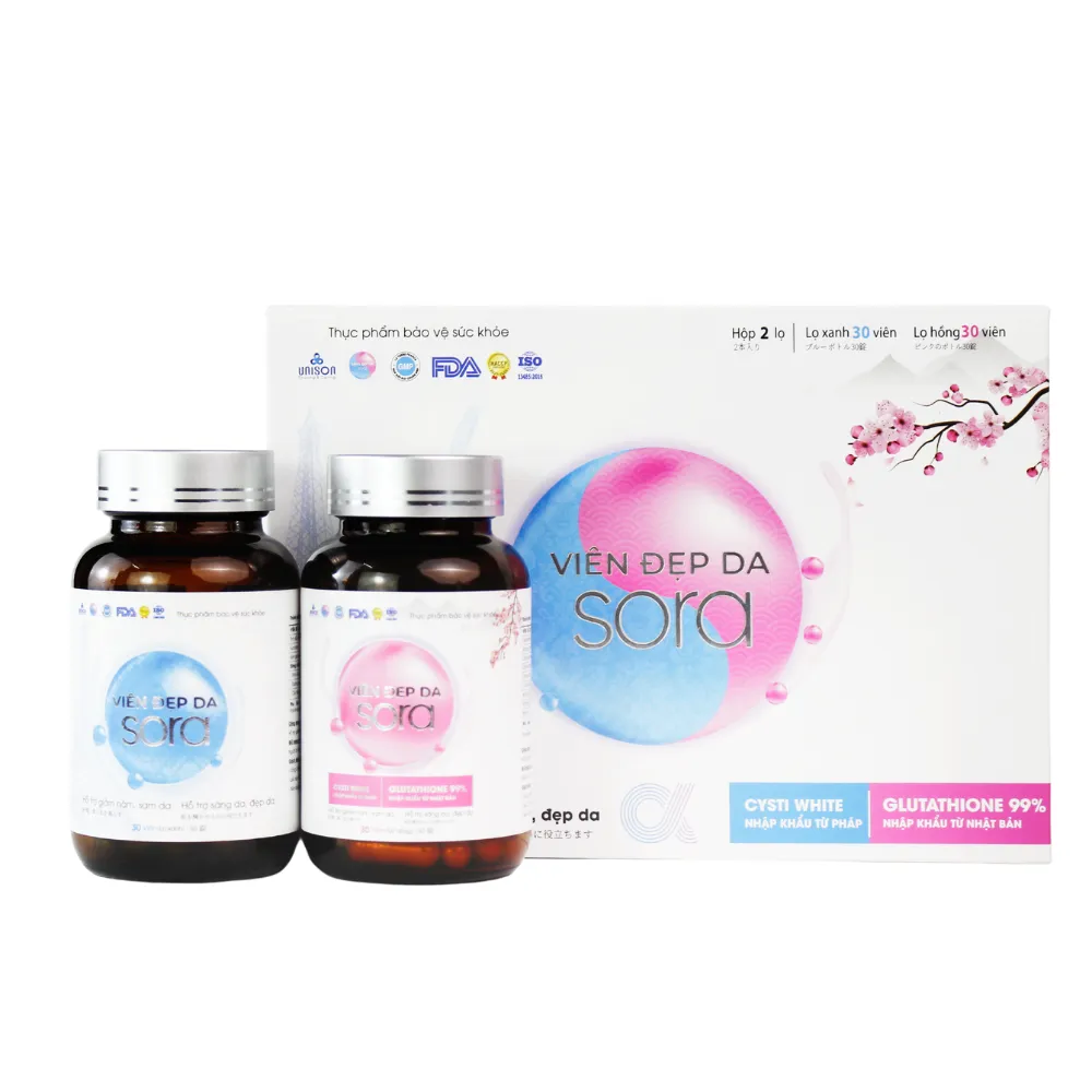 Thực phẩm bảo vệ sức khỏe viên đẹp da SORA ( hộp 2 lọ x 30 viên )
