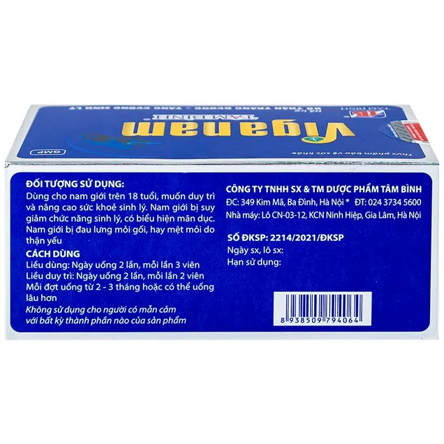 Thực phẩm bảo vệ sức khỏe Viganam Tâm Bình (Hộp 60 viên) bổ thận tráng dương 3