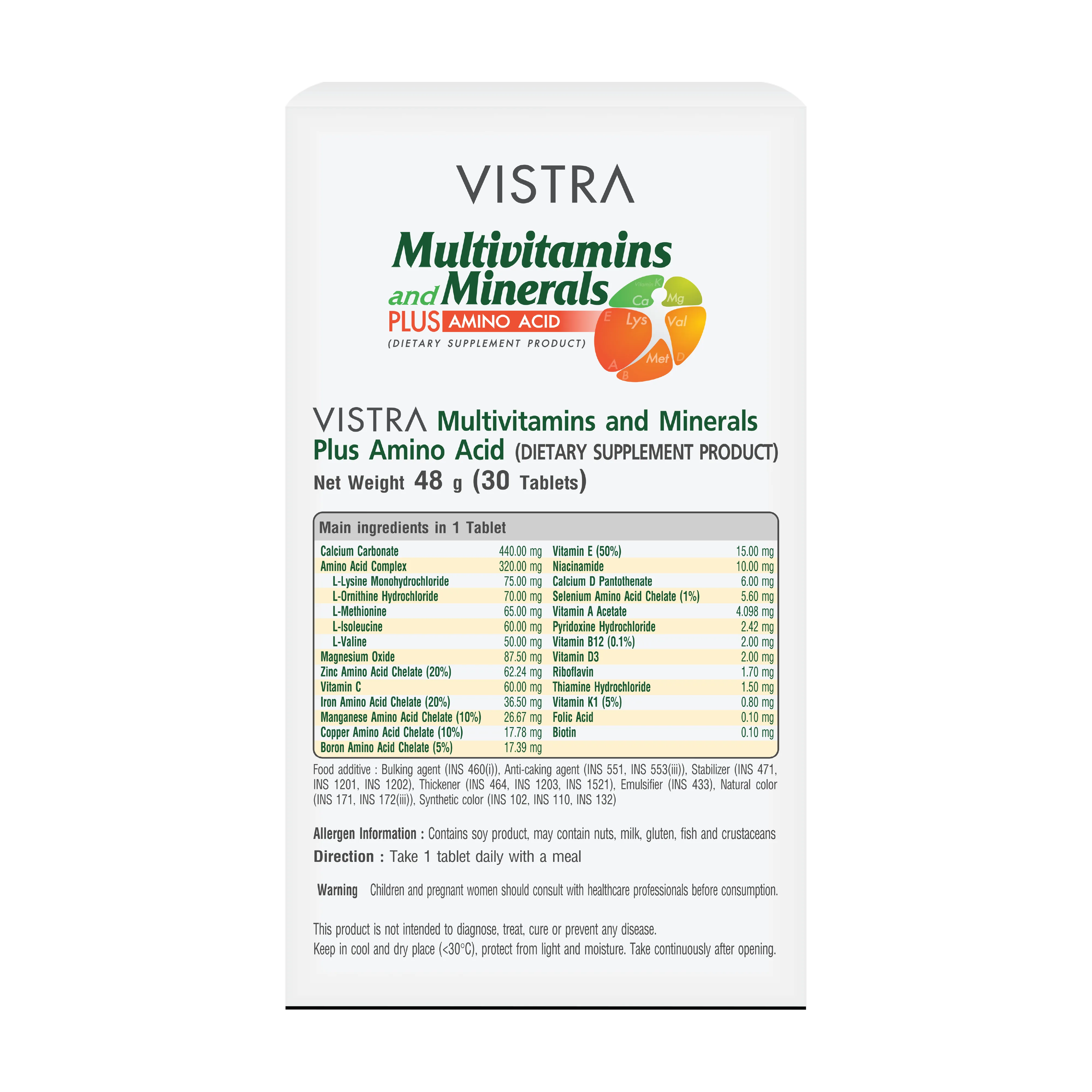 Thực phẩm bảo vệ sức khỏe Vistra Multivitamins và Minerals Plus Amino Acid Hộp 30 Viên 9