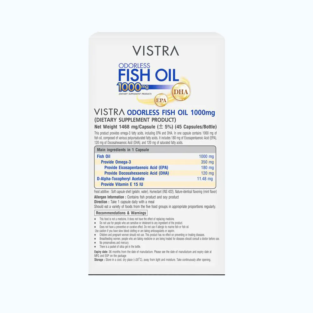 Thực phẩm bảo vệ sức khỏe Vistra Odorless Fish Oil 1000mg (Hộp 45 Viên) 3