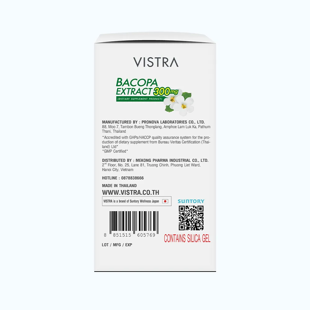 Thực phẩm bảo vệ sức khỏe Vistra Bacopa Extract 300 mg (hộp 30 viên) 4