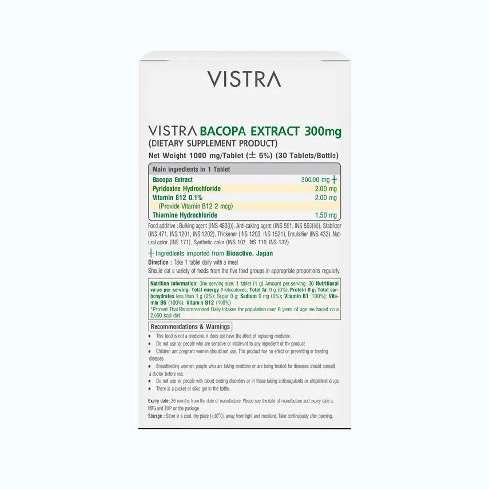 Thực phẩm bảo vệ sức khỏe Vistra Bacopa Extract 300 mg (hộp 30 viên) 5