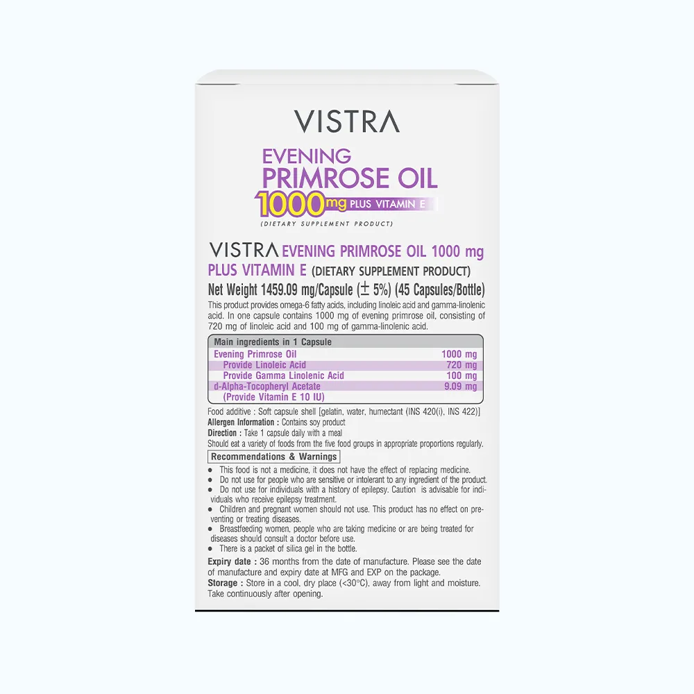 Thực phẩm bảo vệ sức khỏe Vistra-Evening Primrose Oil 1000 Mg Plus Vitamin E (Hộp 45 Viên) 4