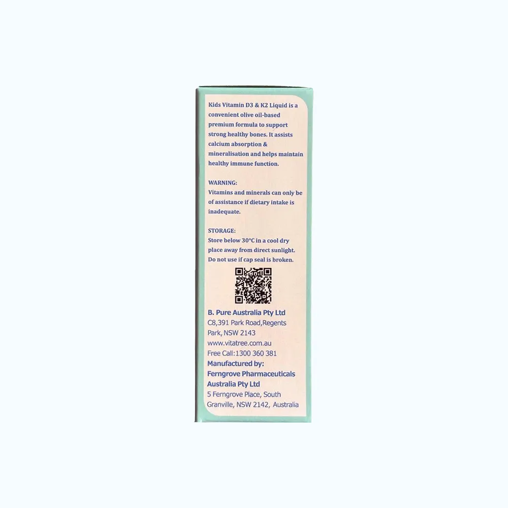 Thực phẩm bảo vệ sức khỏe Vitatree Kids Vitamin D3 & K2 Liquid (Chai 20ml) 2