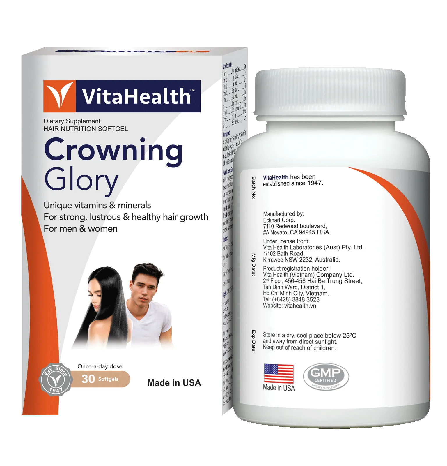 Thực phẩm bảo vệ sức khỏe VitaHealth Crowning Glory giúp tóc bóng mượt và chắc khỏe (30 viên) 2