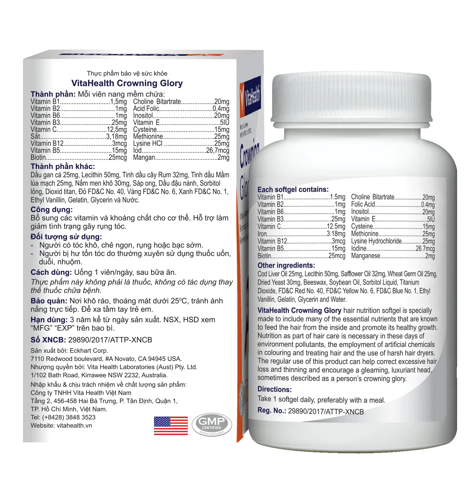 Thực phẩm bảo vệ sức khỏe VitaHealth Crowning Glory giúp tóc bóng mượt và chắc khỏe (30 viên) 3