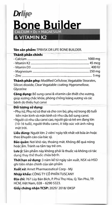 Thực phẩm bảo vệ sức khỏe Bone Builder Drlife (60 viên) 9