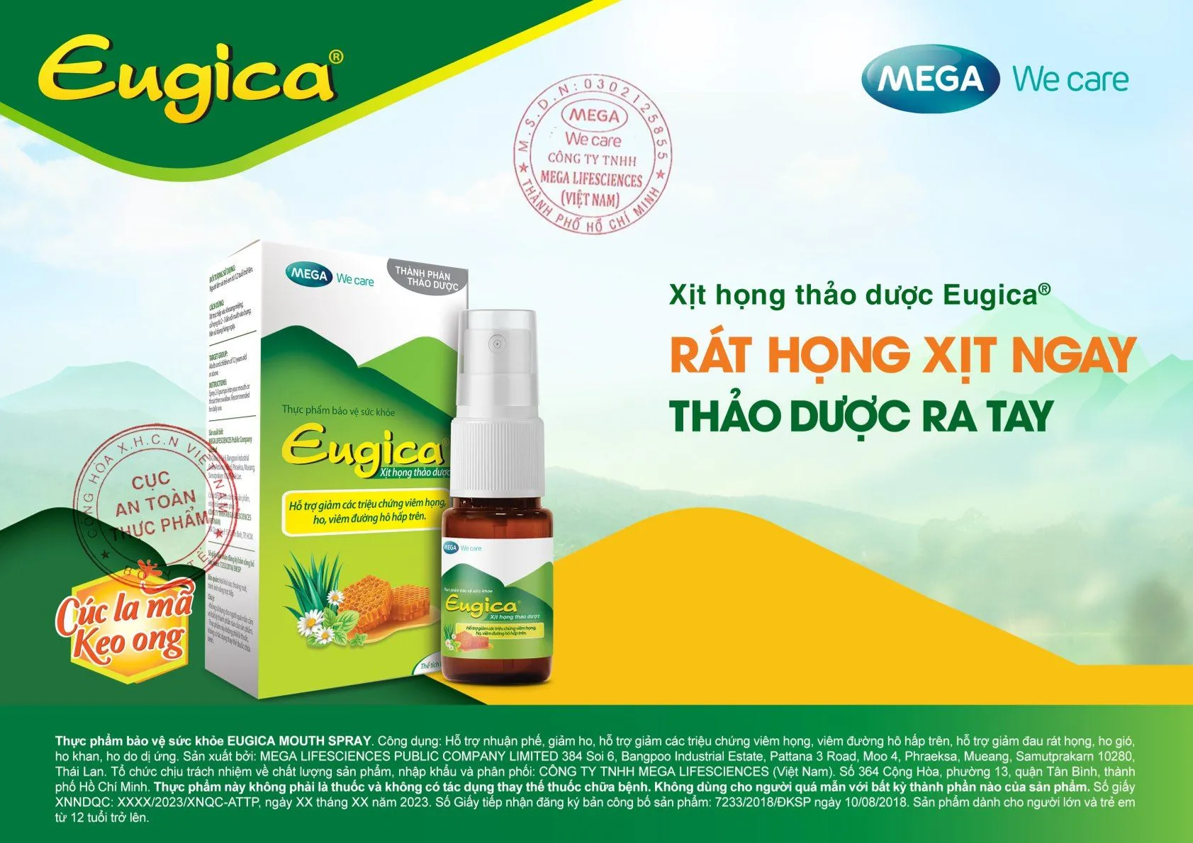 CHAI XỊT HỌNG THẢO DƯỢC GIÚP GIẢM HO EUGICA MEGA 10ML 8