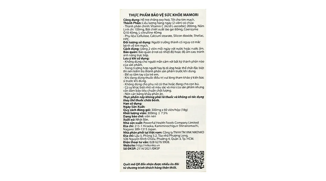 Thực phẩm bảo vệ sức khoẻ: Mamori 7