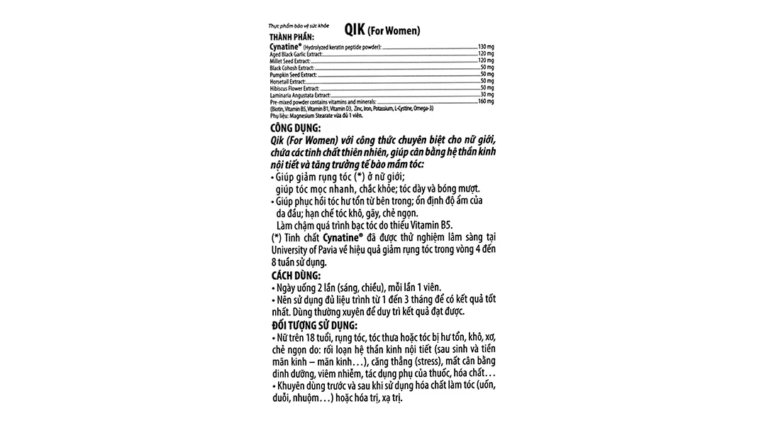 Viên uống QiK Hair For Women Ecogreen hỗ trợ giảm rụng tóc (Hộp 30 viên) 6