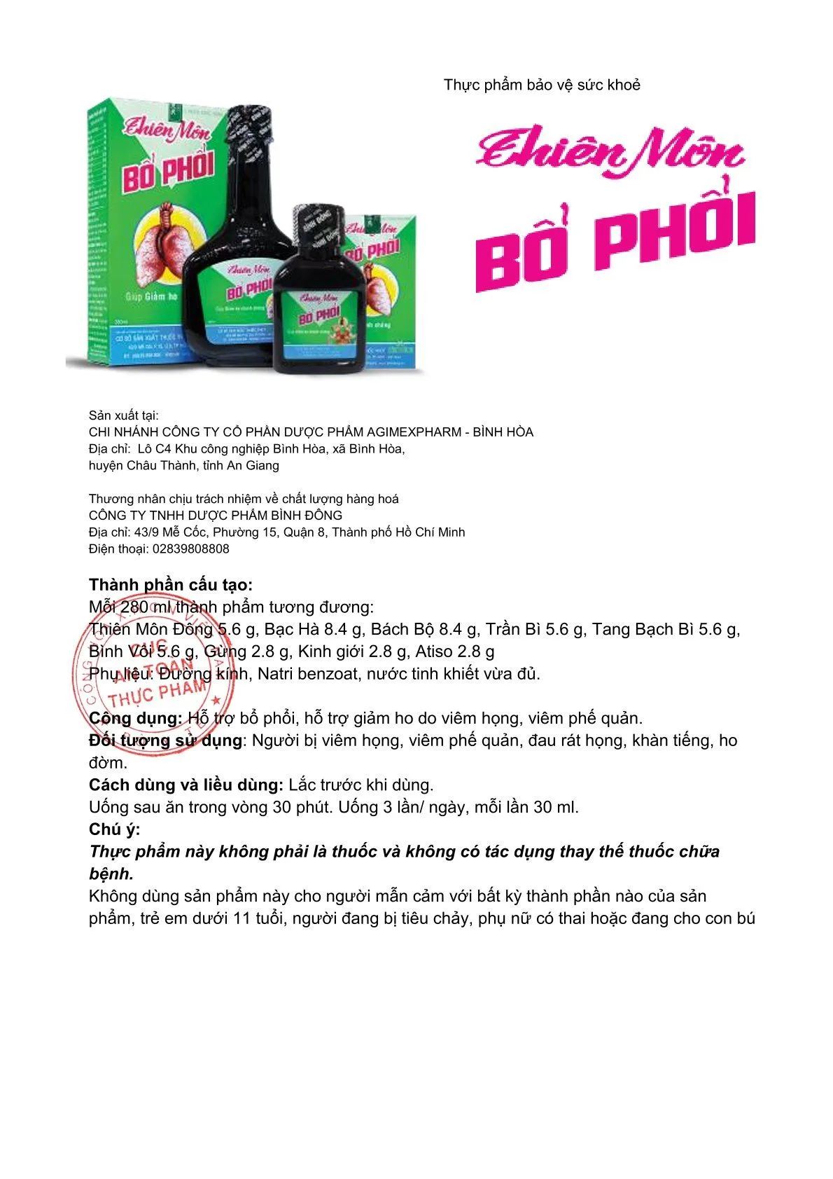 HỖ TRỢ GIẢM HO THIÊN MÔN BỔ PHỔI BÌNH ĐÔNG 280ML 7