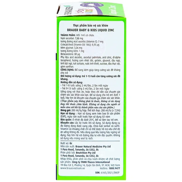Thực phẩm bảo vệ sức khoẻ Brauer Baby & Kids Liquid Zinc (200ml) 5