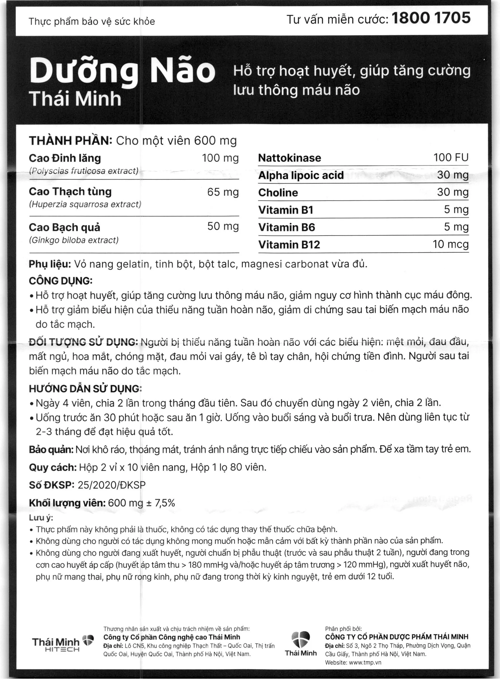 Thực phẩm bảo vệ sức khoẻ Dưỡng Não Thái Minh (2 vỉ x 10 viên) 17