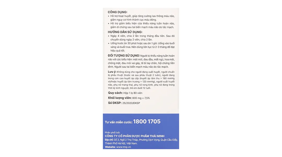 Thực phẩm bảo vệ sức khoẻ Dưỡng Não Thái Minh (2 vỉ x 10 viên) 24