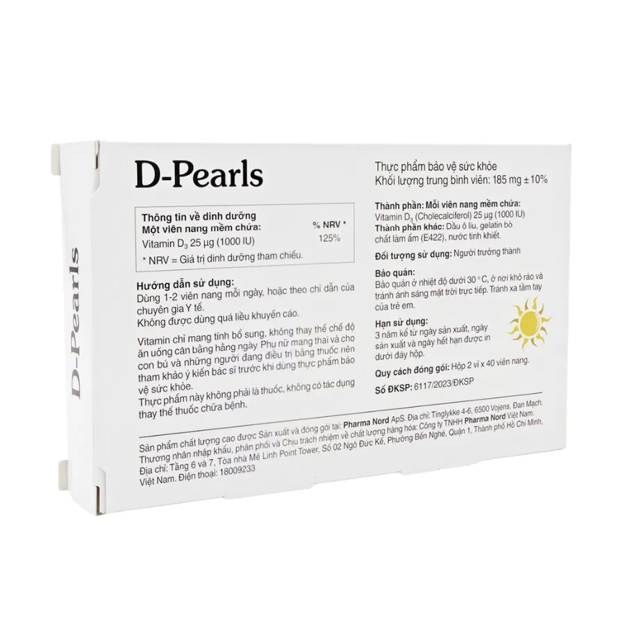 Thực phẩm bảo vệ sức khoẻ D-Pearls Hỗ trợ giảm nguy cơ thiếu hụt vitamin D (Hộp 40 viên) 3