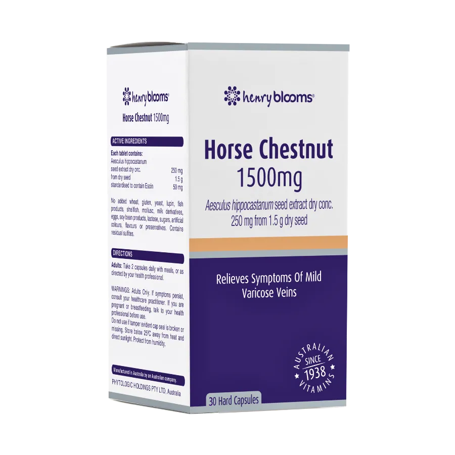 Thực phẩm bảo vệ sức khoẻ hỗ trợ giảm triệu chứng suy giãn tĩnh mạch Henry Blooms Horse Chestnut (30 viên) 2