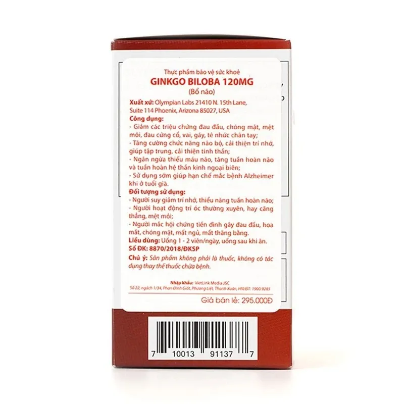 Thực phẩm bảo vệ sức khoẻ viên nang Ginkgo Biloba 120mg (30 viên) 4
