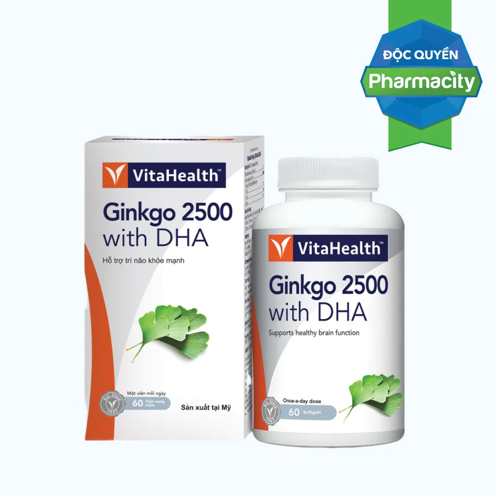 Thực phẩm bảo vệ sức khoẻ VitaHealth Ginkgo 2500 with DHA hỗ trợ tăng cường lưu thông máu não (Hộp 60 viên) 2