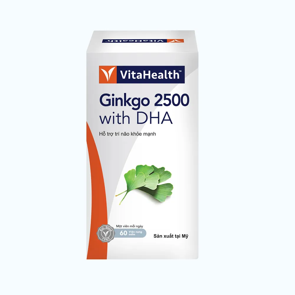 Thực phẩm bảo vệ sức khoẻ VitaHealth Ginkgo 2500 with DHA hỗ trợ tăng cường lưu thông máu não (Hộp 60 viên) 4