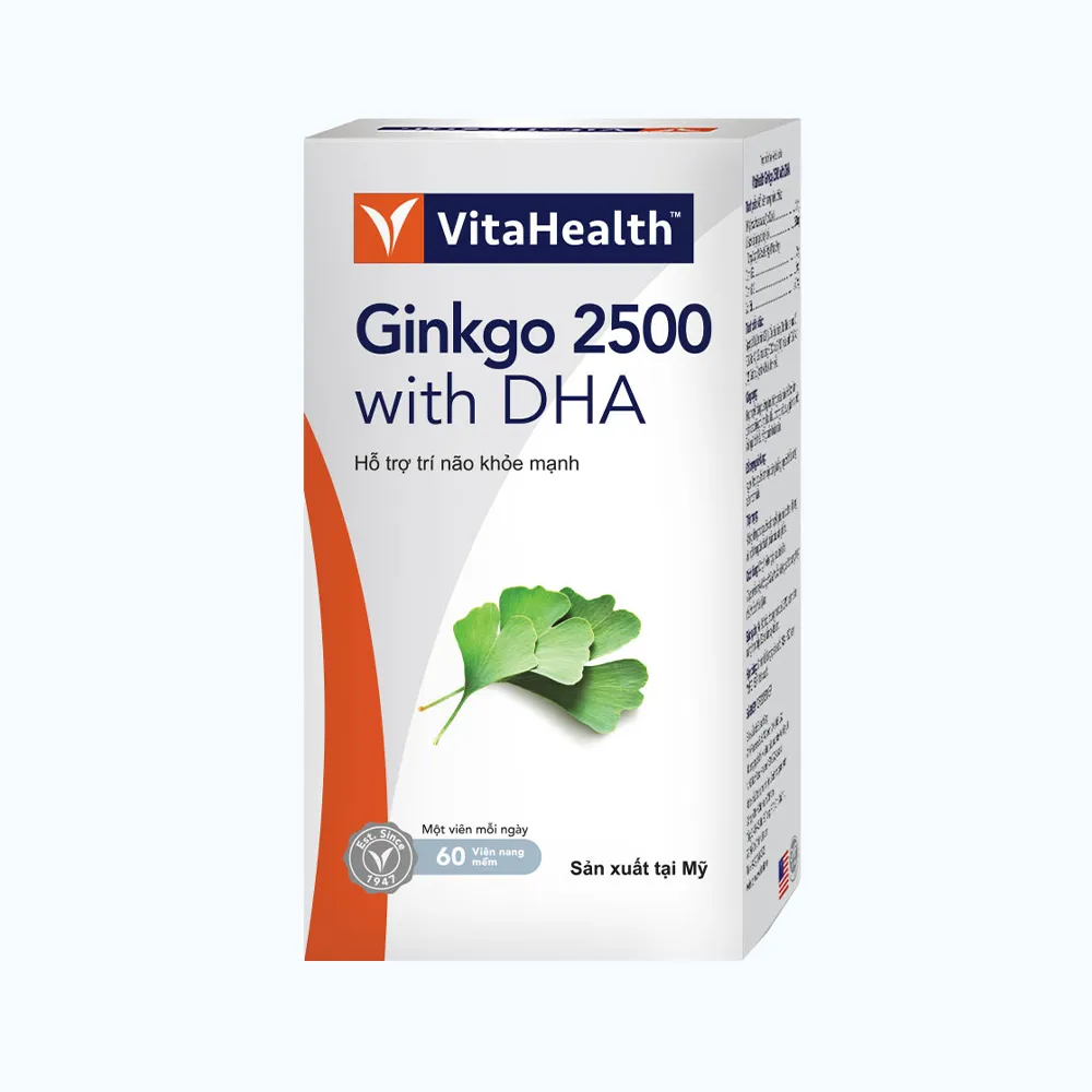 Thực phẩm bảo vệ sức khoẻ VitaHealth Ginkgo 2500 with DHA hỗ trợ tăng cường lưu thông máu não (Hộp 60 viên) 5