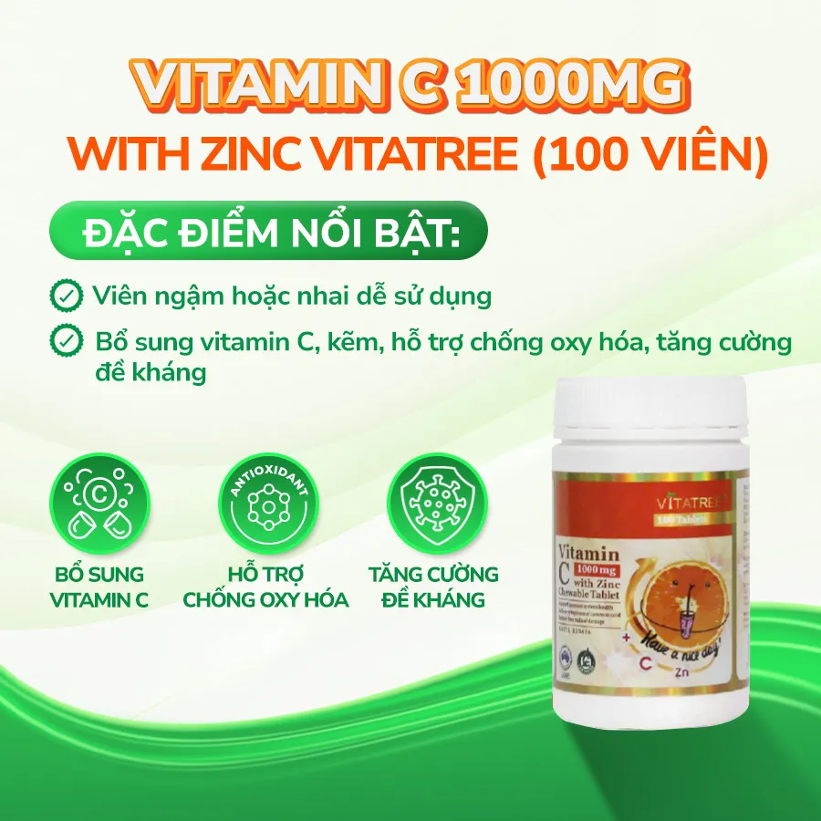 Thực phẩm bảo vệ sức khoẻ Vitatree Vitamin C 1000mg with Zinc (100 viên) 2