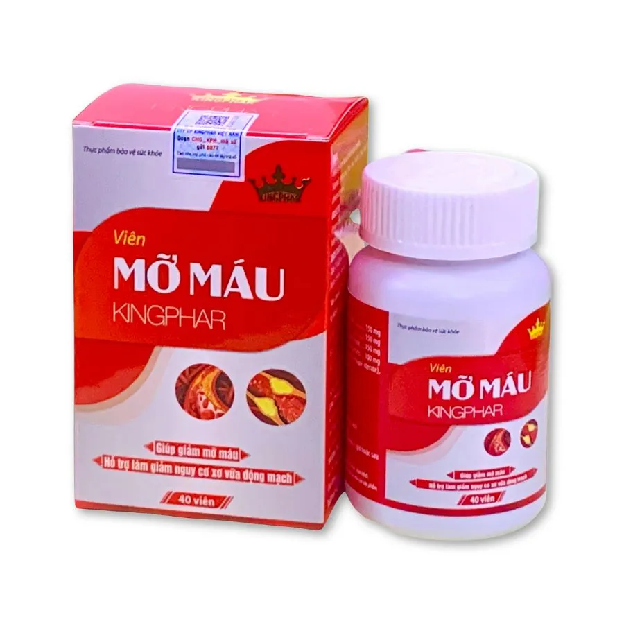 Thực phẩm hỗ trợ sức khoẻ Viên mỡ máu Kingphar giúp giảm mỡ máu, phòng xơ vữa động mạch (Hộp 40 viên)
