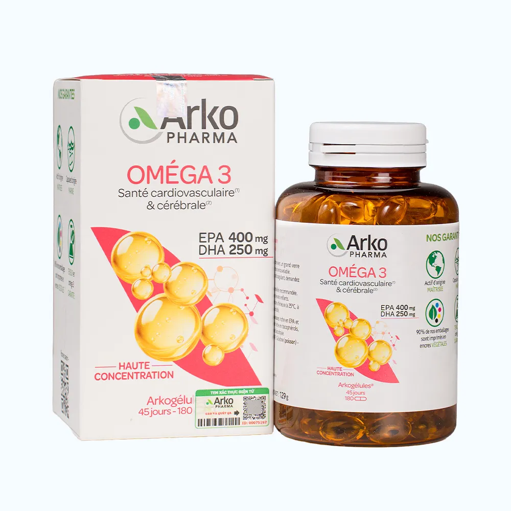 TPBVSK ARKOPHARMA Arkogelules Omega 3- Hỗ Trợ Tăng Cường Sức Khỏe Tim Mạch (Hộp 180 viên) 2