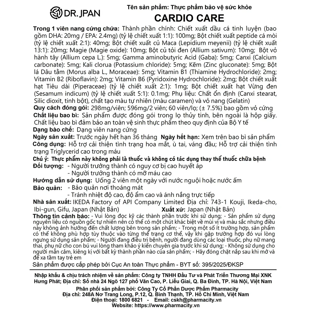 TPBVSK CARDIO CARE Hỗ Trợ Cải Thiện Tình Trạng Triglycerid Cao Trong Máu (Hộp 60 viên) 7