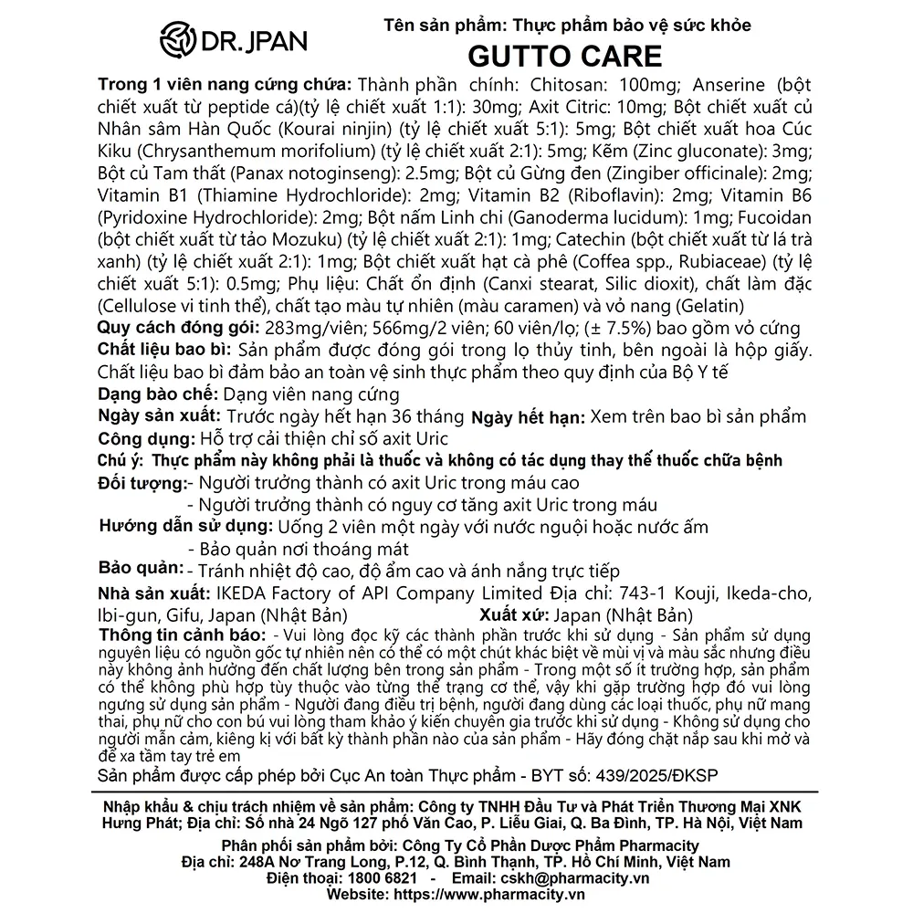 TPBVSK GUTTO CARE Hỗ Trợ Cải Thiện Chỉ Số Axit Uric (Hộp 60 viên) 7