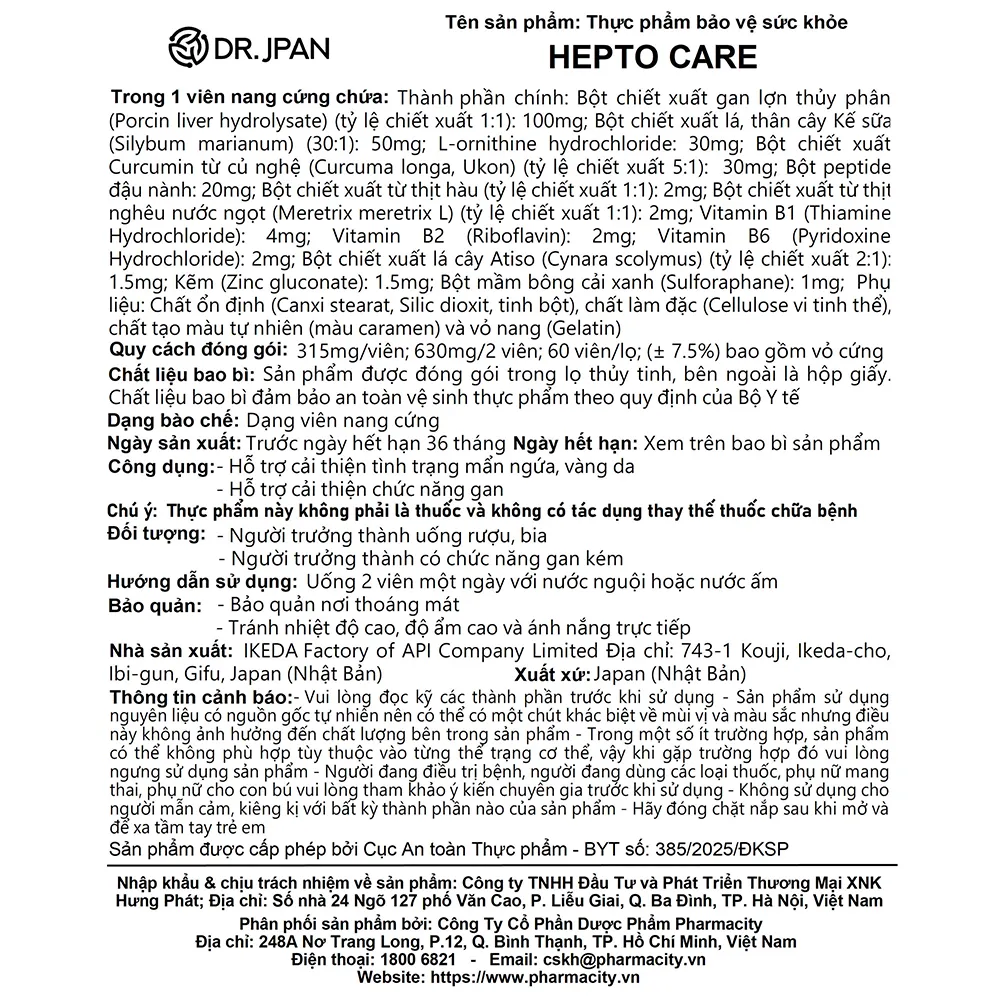 TPBVSK HEPTO CARE Hỗ Trợ Cải Thiện Chức Năng Gan (Hộp 60 viên) 8