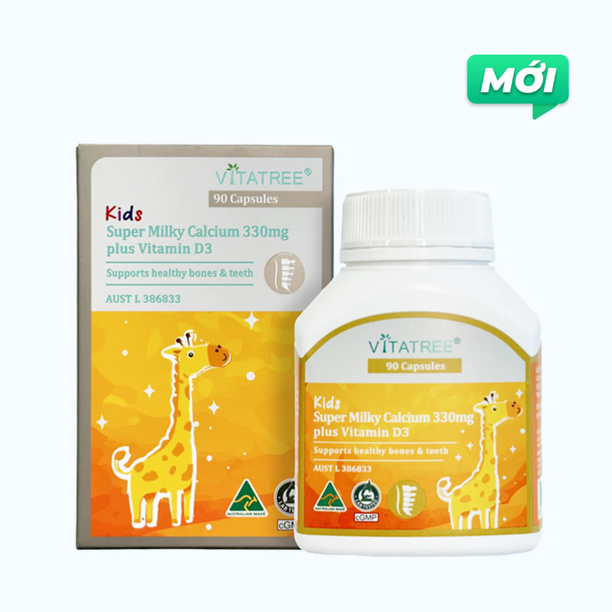 VIÊN UỐNG BỔ SUNG CANXI, VITAMIN D3, GIÚP XƯƠNG RĂNG CHẮC KHOẺ VITATREE KIDS SUPER MILKY CALCIUM 330MG PLUS VITAMIN D3 60V