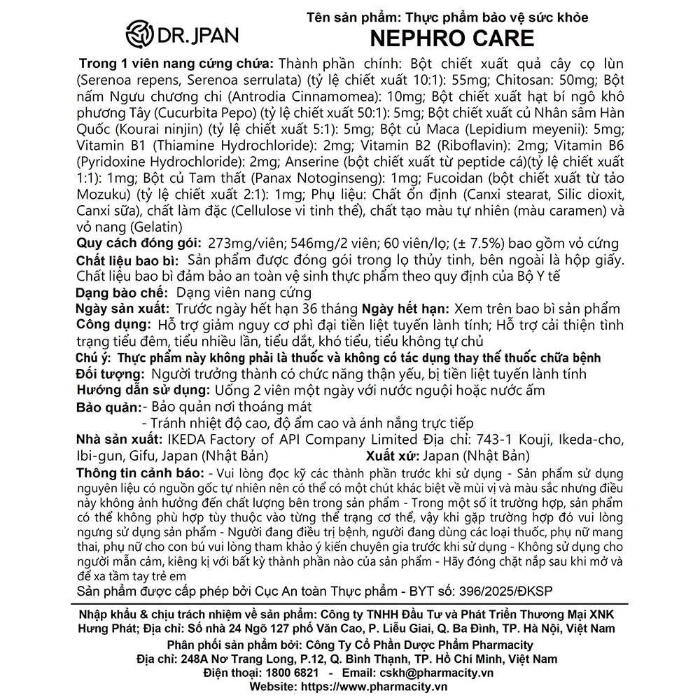 TPBVSK NEPHRO CARE Hỗ Trợ Giảm Nguy Cơ Phì Đại Tiền Liệt Tuyến Lành Tính (Hộp 60 viên) 7