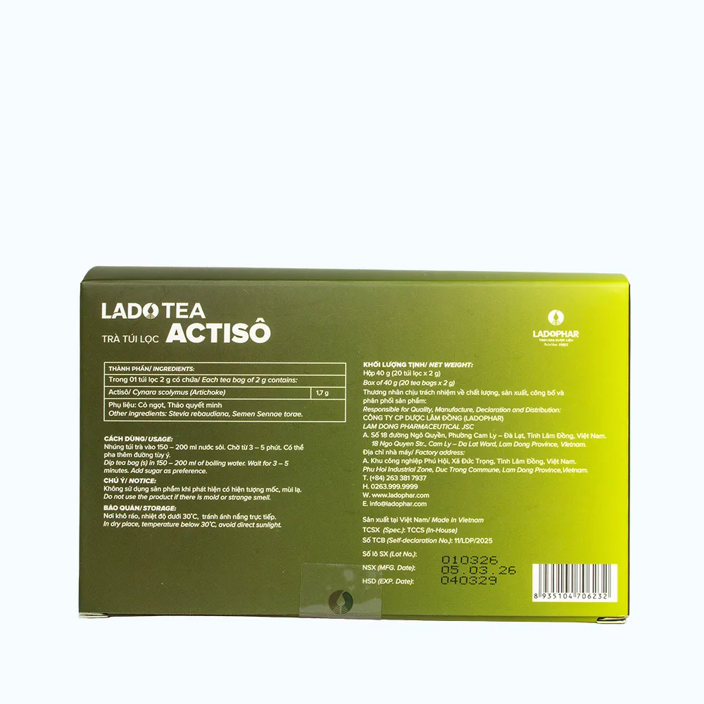 Trà Túi Lọc Actiso Ladophar Ladotea (Gói 100 túi x 2g) 3