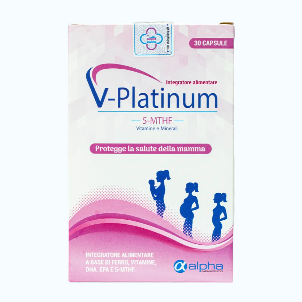 V-Platinum bổ sung Axit Folic cho phụ nữ trước, trong và sau mang thai (Hộp 30 viên)