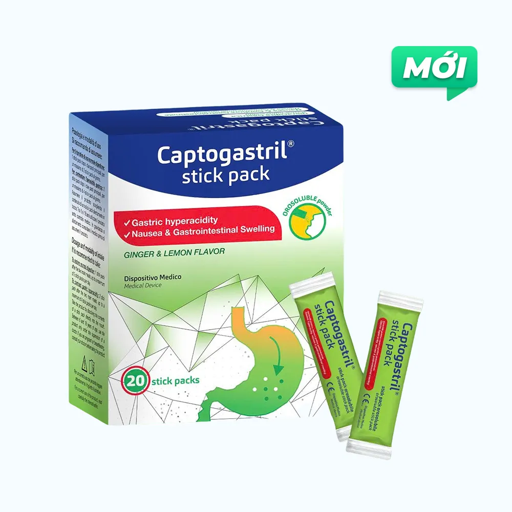 Vi bột Captogastril giảm acid, đau dạ dày, đầy hơi, buồn nôn, khó tiêu (Hộp 20 gói)