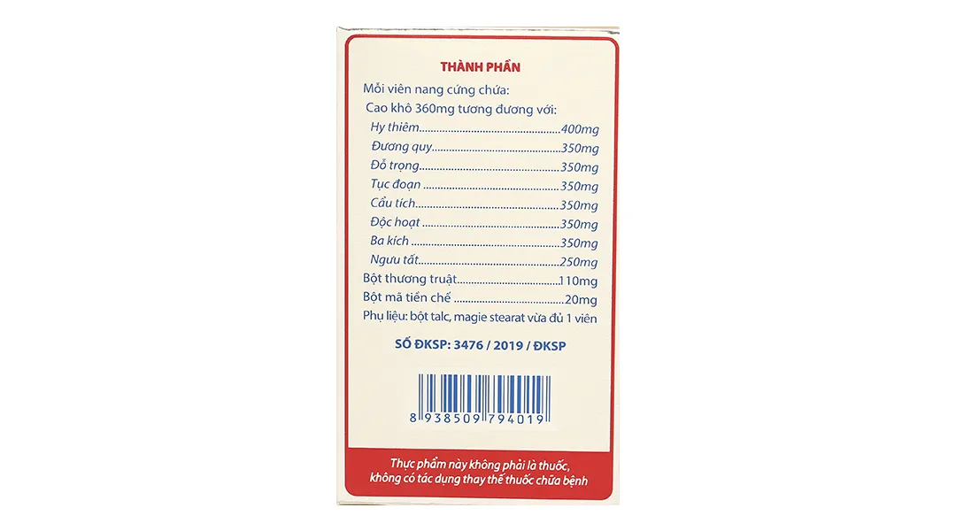 VIÊN UỐNG GIẢM THOÁI HÓA KHỚP VIÊN KHỚP TÂM BÌNH 60V 5