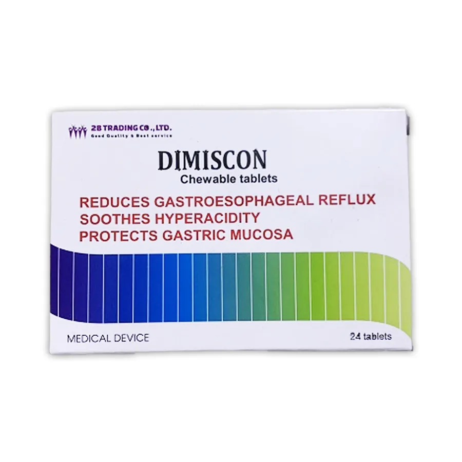 Viên nén nhai Dimiscon giúp hỗ trợ chứng trào ngược dạ dày, thực quản (2 vĩ x 14 viên)