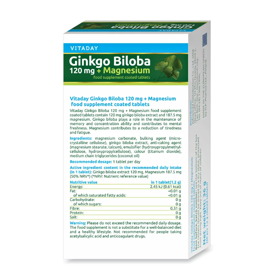 Viên Nén Vitaday Ginkgo Biloba 120 Mg + Magnesium (Hộp 30 viên) 2