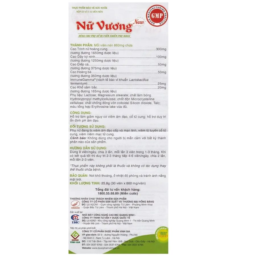 Viên nén Nữ Vương Vinh Gia hỗ trợ làm giảm nguy cơ viêm âm đạo, cổ tử cung (30 viên) 5